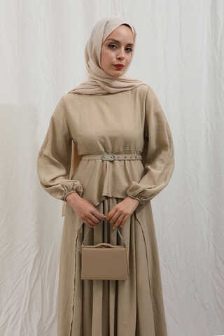 Oval Tunikli Etek Takım Camel - 11