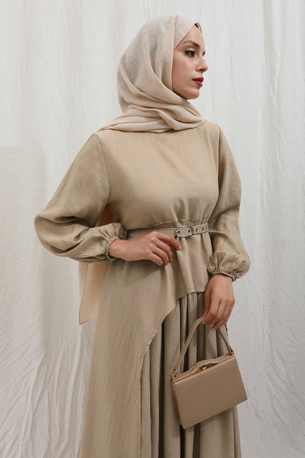 Oval Tunikli Etek Takım Camel - 12