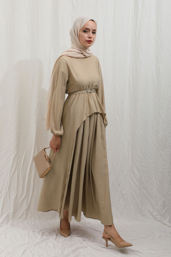 Oval Tunikli Etek Takım Camel - 8