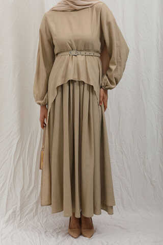 Oval Tunikli Etek Takım Camel - 6