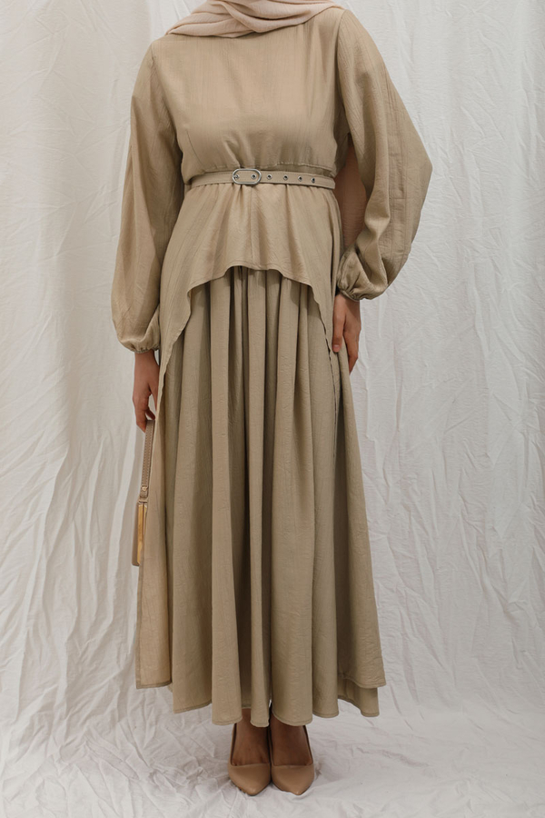 Oval Tunikli Etek Takım Camel - 6