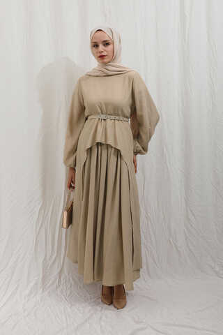 Oval Tunikli Etek Takım Camel - 10