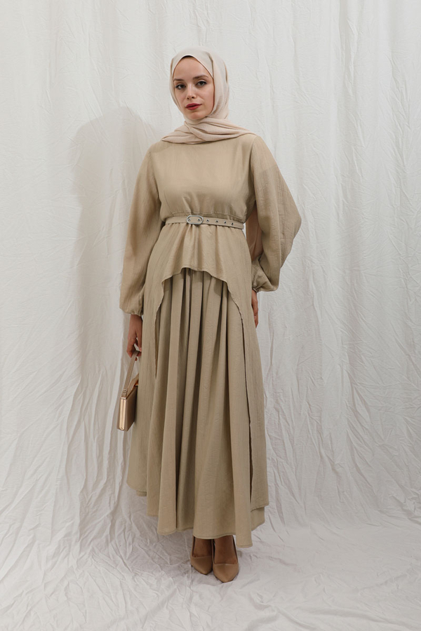 Oval Tunikli Etek Takım Camel - 10