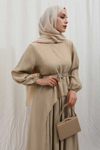 Oval Tunikli Etek Takım Camel - 12