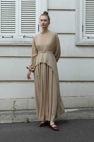 Oval Tunikli Etek Takım Camel - 2