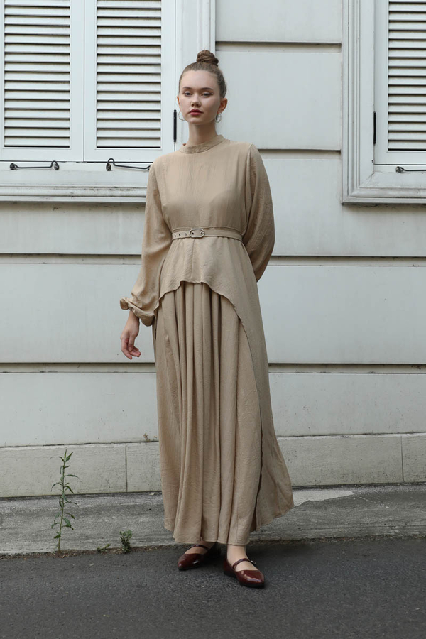 Oval Tunikli Etek Takım Camel - 2
