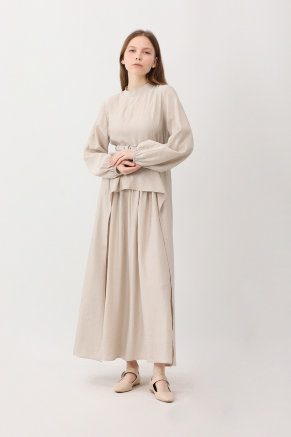 Oval Tunikli Etek Takım Krem 