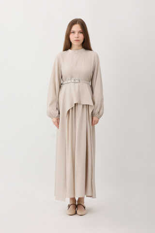 Oval Tunikli Etek Takım Krem - 5