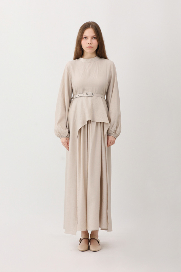 Oval Tunikli Etek Takım Krem - 5