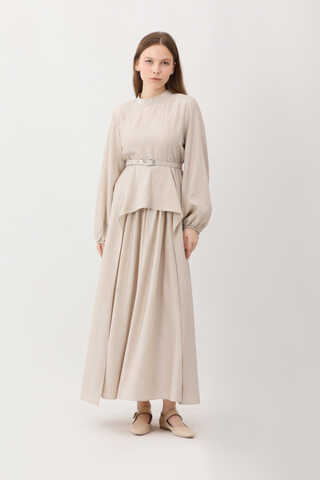 Oval Tunikli Etek Takım Krem - 7
