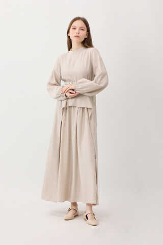 Oval Tunikli Etek Takım Krem - 1