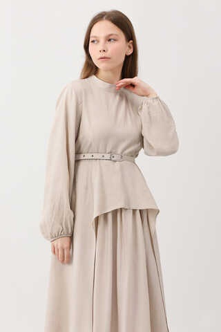 Oval Tunikli Etek Takım Krem - 2