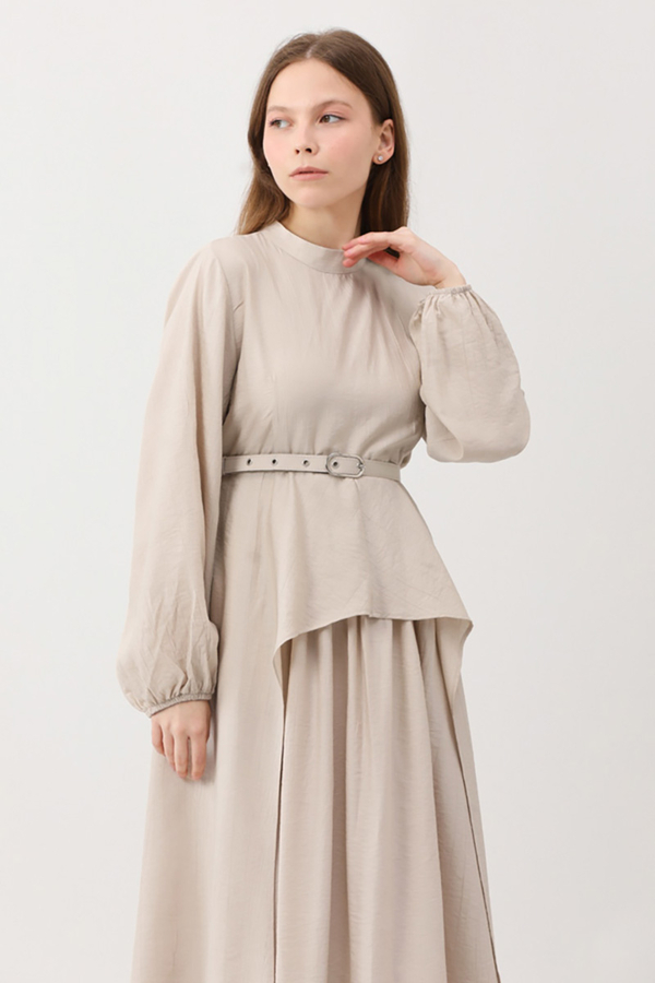 Oval Tunikli Etek Takım Krem - 2