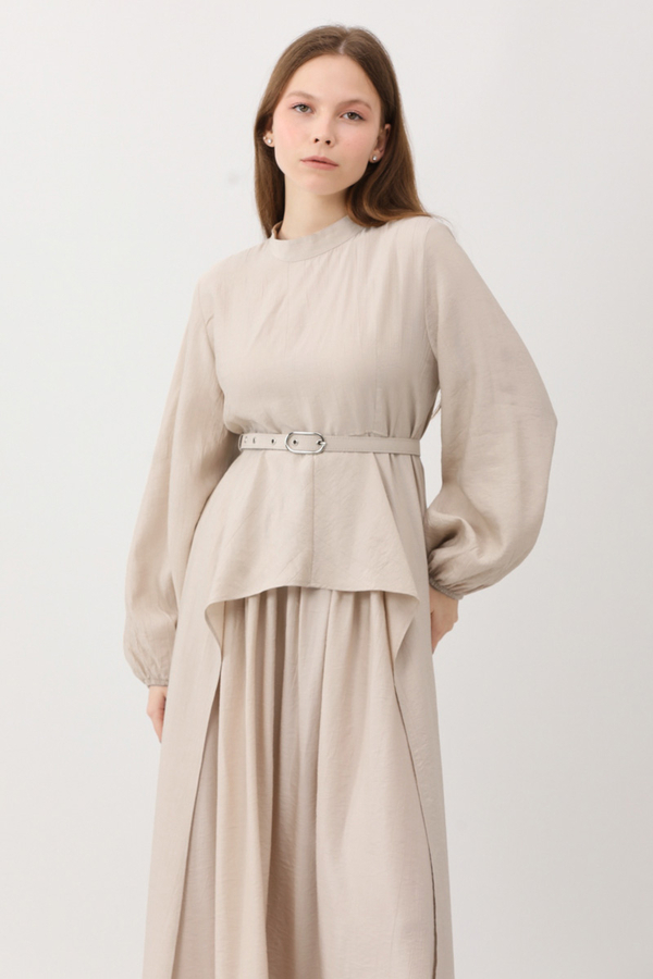 Oval Tunikli Etek Takım Krem - 3