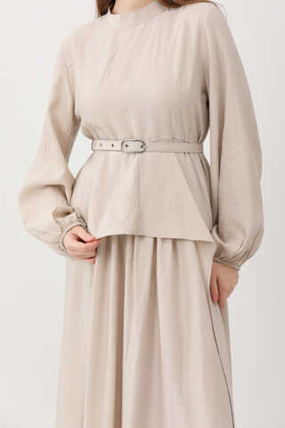 Oval Tunikli Etek Takım Krem - 4