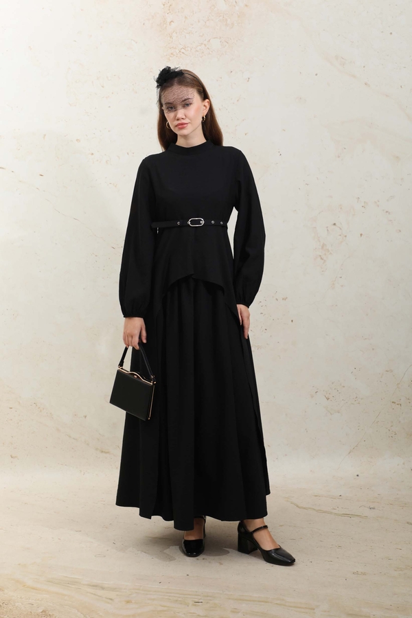 Oval Tunikli Etek Takım Siyah - 1
