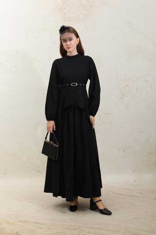 Oval Tunikli Etek Takım Siyah - 1