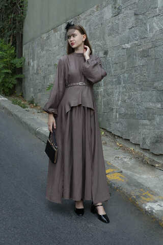 Oval Tunikli Etek Takım Toprak - 4