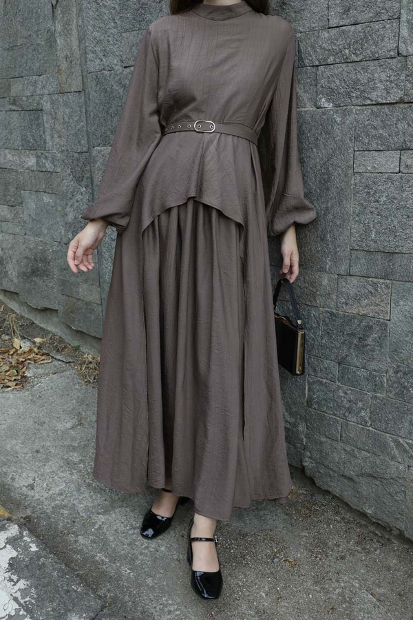 Oval Tunikli Etek Takım Toprak - 2