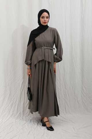 Oval Tunikli Etek Takım Toprak - 8