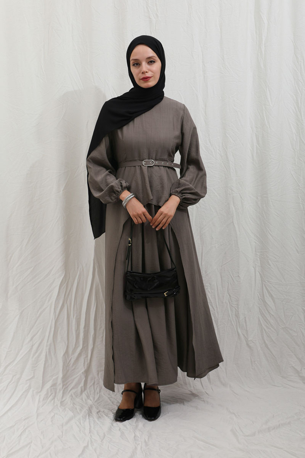 Oval Tunikli Etek Takım Toprak - 9
