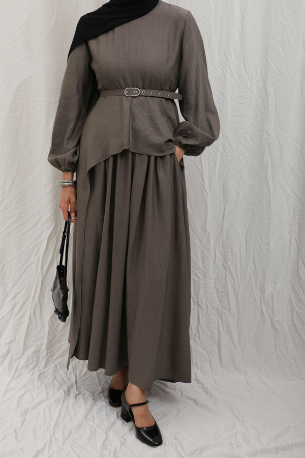 Oval Tunikli Etek Takım Toprak - 7