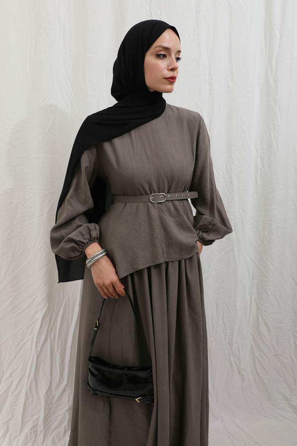 Oval Tunikli Etek Takım Toprak - 12