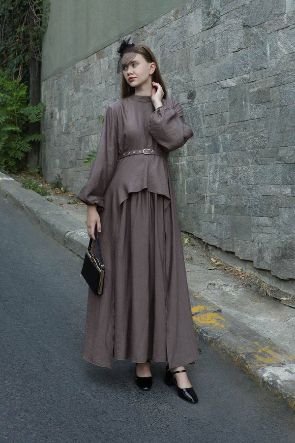 Oval Tunikli Etek Takım Toprak - 4