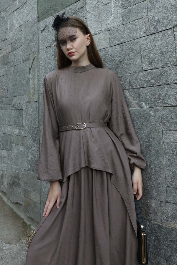 Oval Tunikli Etek Takım Toprak - 3