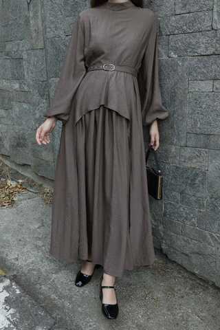 Oval Tunikli Etek Takım Toprak - 2