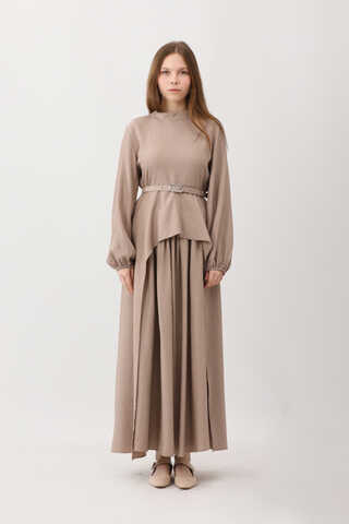 Oval Tunikli Etek Takım Vizon - 3