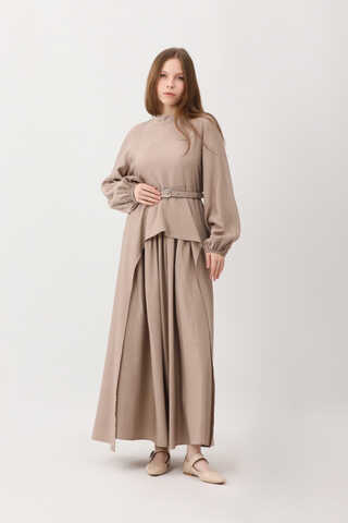 Oval Tunikli Etek Takım Vizon - 5