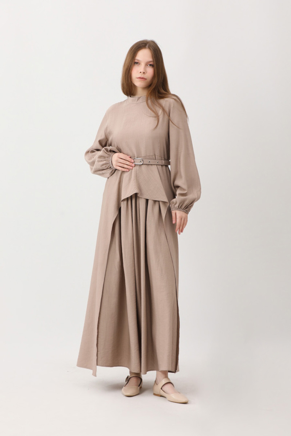 Oval Tunikli Etek Takım Vizon - 5