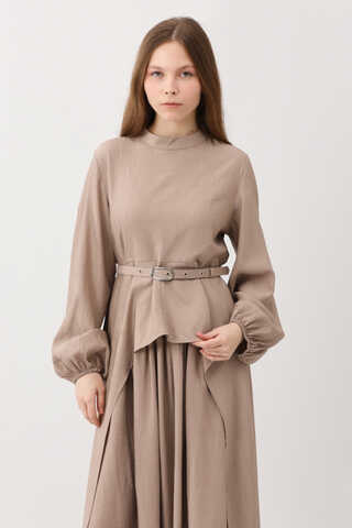 Oval Tunikli Etek Takım Vizon - 1