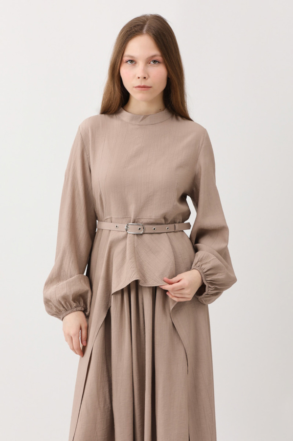 Oval Tunikli Etek Takım Vizon - 1