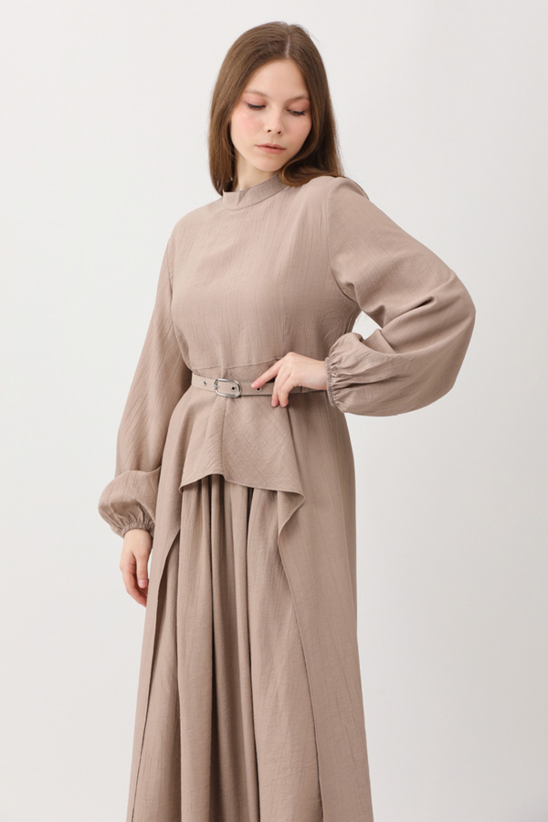 Oval Tunikli Etek Takım Vizon - 2