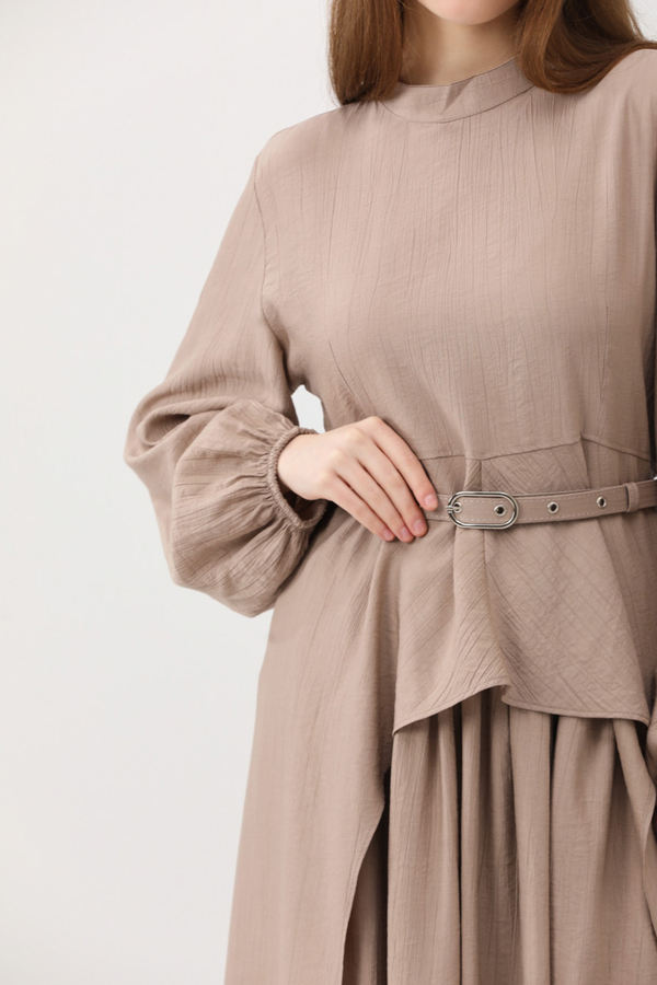 Oval Tunikli Etek Takım Vizon - 6