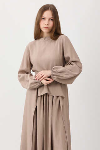 Oval Tunikli Etek Takım Vizon - 7