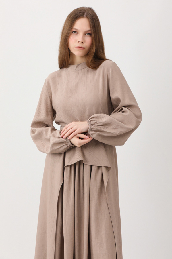 Oval Tunikli Etek Takım Vizon - 7