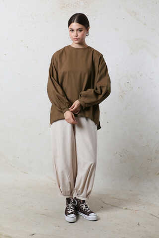 Overisze Keten Tunik Kahverengi - 3