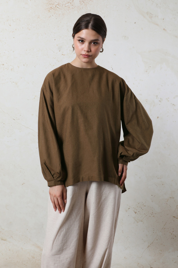 Overisze Keten Tunik Kahverengi - 4