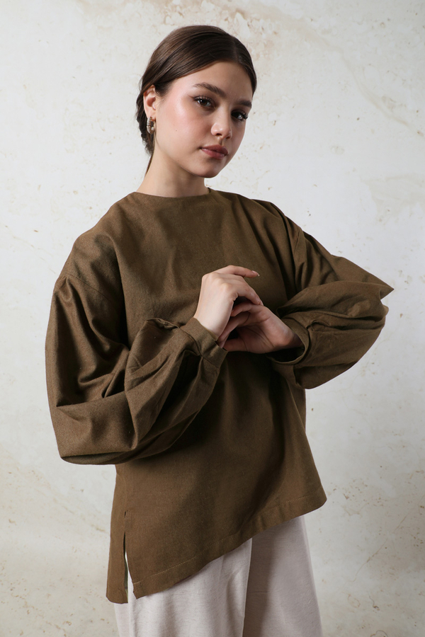 Overisze Keten Tunik Kahverengi - 7