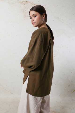 Overisze Keten Tunik Kahverengi - 9