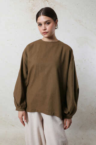 Overisze Keten Tunik Kahverengi - 5