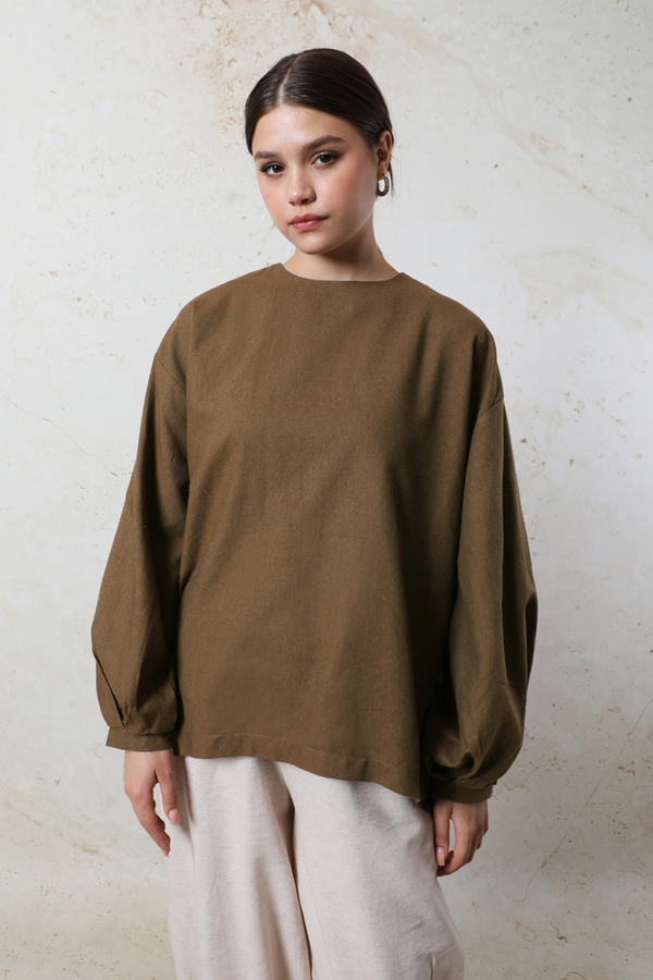 Overisze Keten Tunik Kahverengi - 5