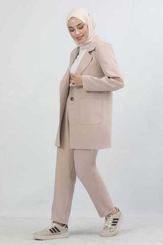 Oversize Ceket Pantolon Takım Vizon - 5