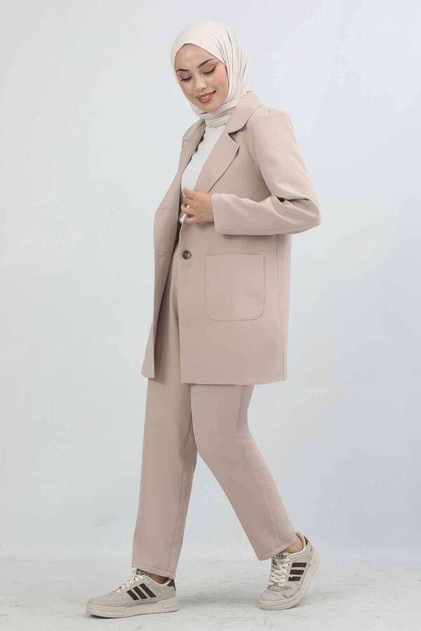 Oversize Ceket Pantolon Takım Vizon - 5