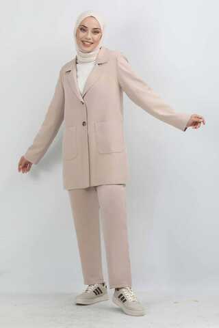 Oversize Ceket Pantolon Takım Vizon - 4