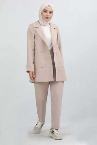 Oversize Ceket Pantolon Takım Vizon - 3