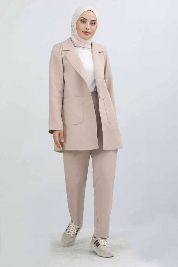 Oversize Ceket Pantolon Takım Vizon - 3